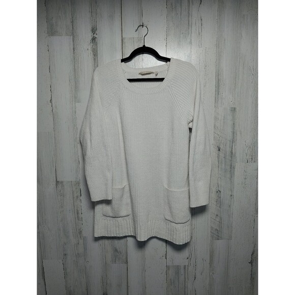 Soft Surroundings Chenille Patch Pocket Crewneck Tunic Sweater 29652 , Ivory Med - Picture 1 of 6